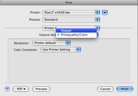 Enlarged view: output choose printquality