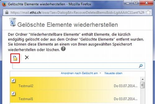 Enlarged view: click on recovery symbol