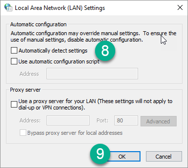 Enlarged view: Grafische Anleitung: Entfernen Sie den Haken bei "Automatically detect Settings", Klicken Sie auf OK, fahren Sie mit dem vorergehenden Bild fort