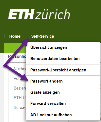 Enlarged view: self-service - change pw