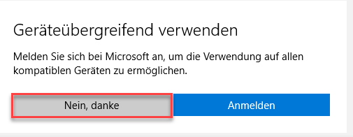 Enlarged view: The question, if you'd like to log in to a Microsoft Account can be answered to your liking, you do not have to sign in if you don't want to