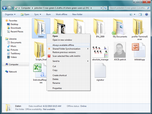 Enlarged view: offline folders always available